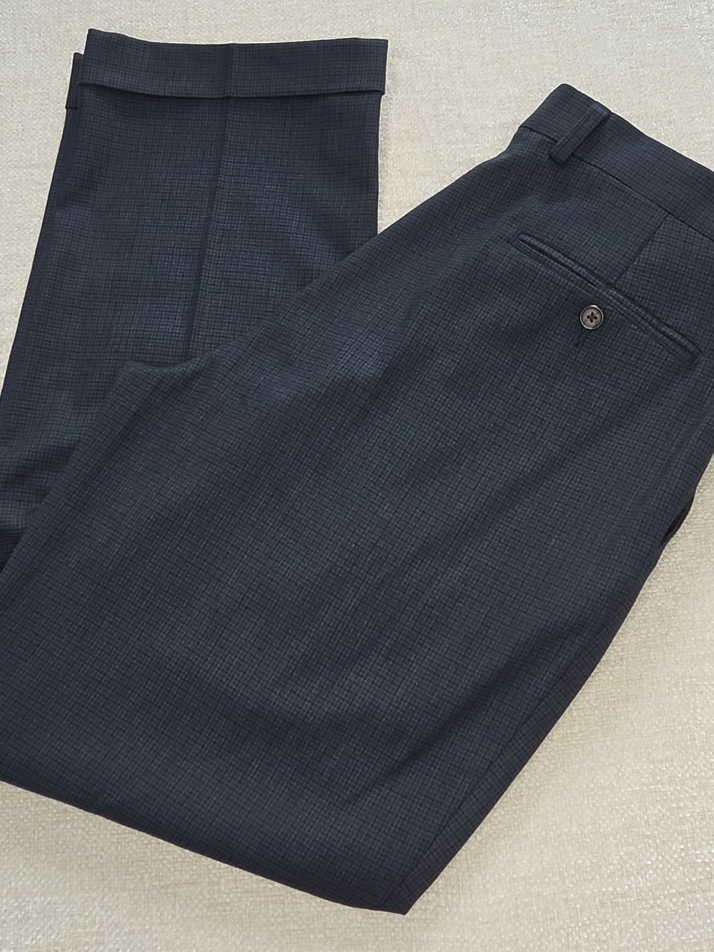 Ralph Lauren Mens 33x30 Dress Pants Navy Check Pleated Cuffed Stretch